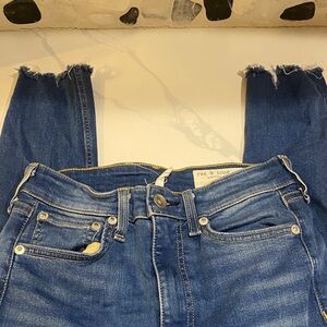 Rag & Bone Women's Distressed Blue Ankle Nina high rise Ankle SkinJeans size 24